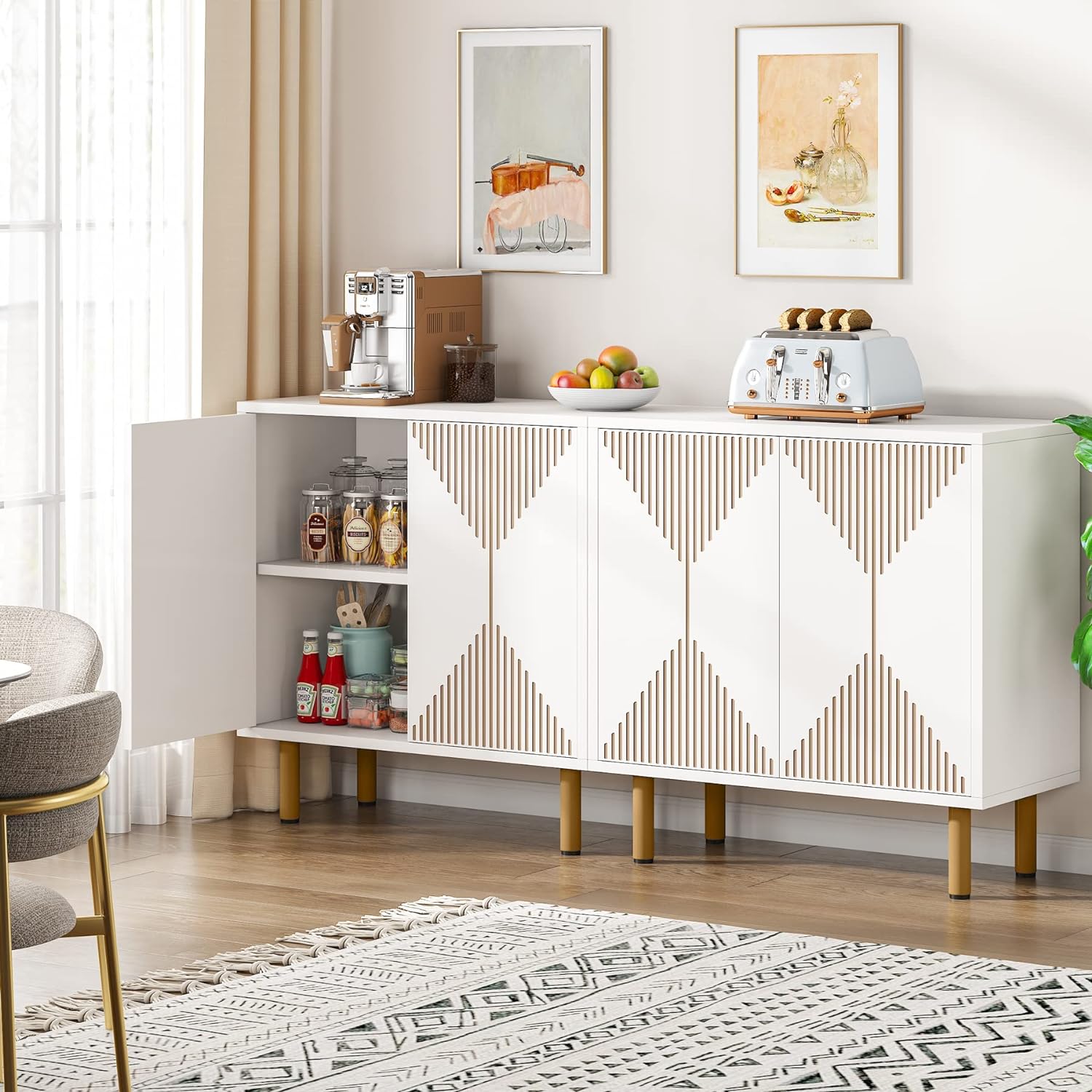 Wood Sideboard Buffet Storage Cabinet with Doors